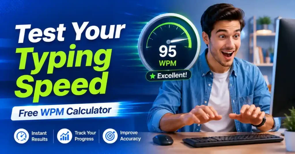 A Surprised person image having 95 score on words per minute calculater