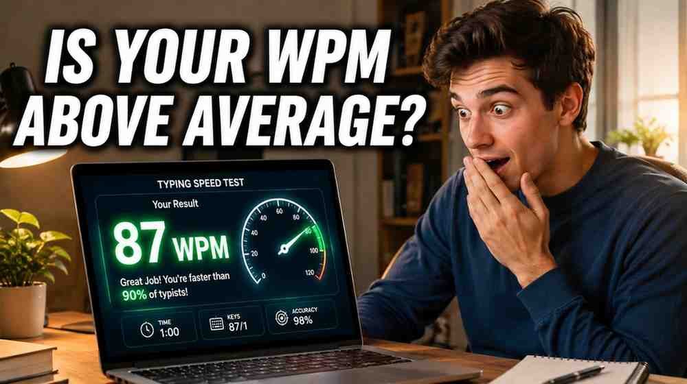 A big surprised person image 98% average typing speed